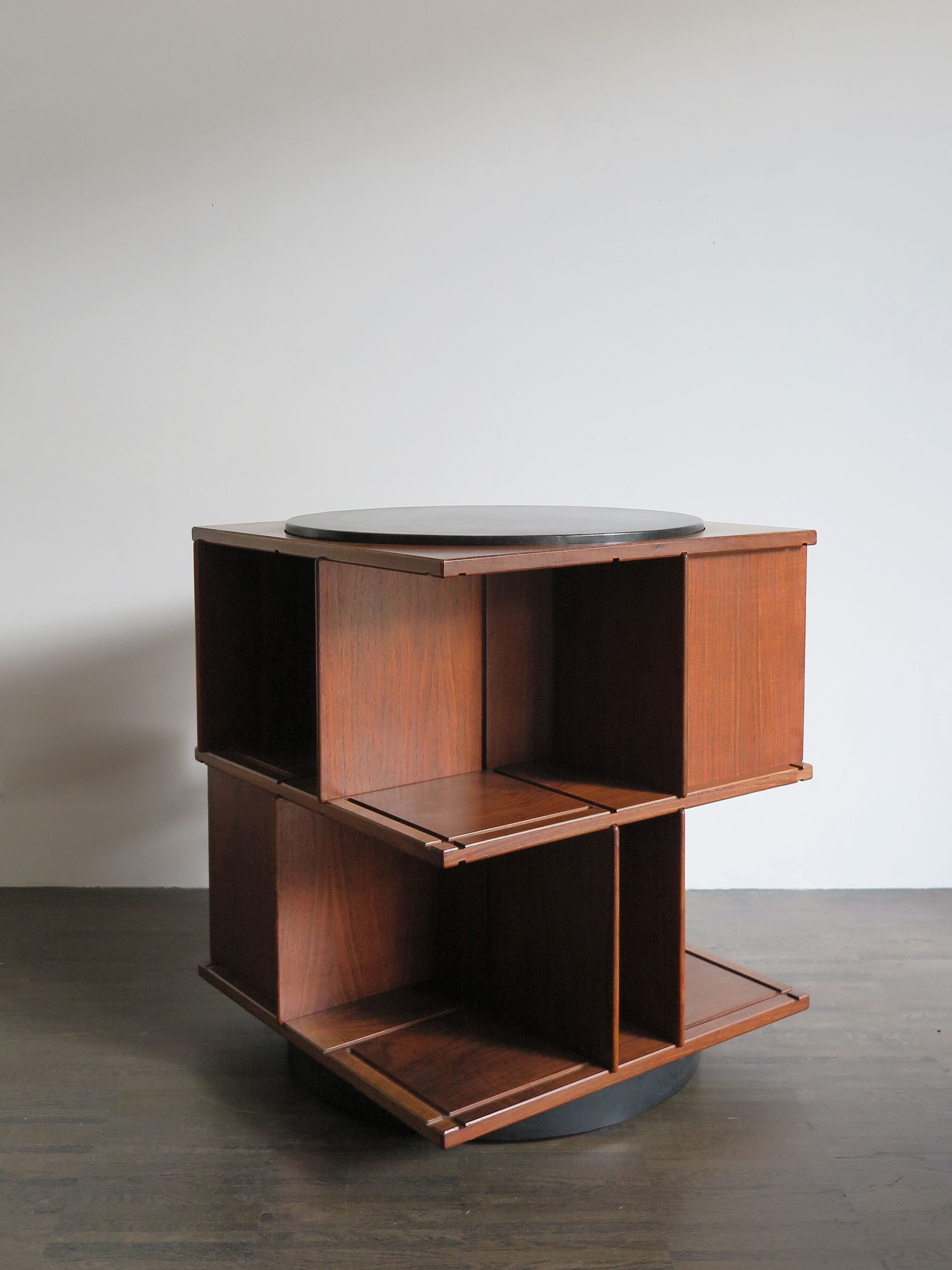 Gianfranco Frattini for Bernini italian wood leather swivel bookcase 1960s