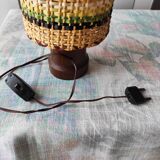 Vintage 1965 lamp in wood and raffia