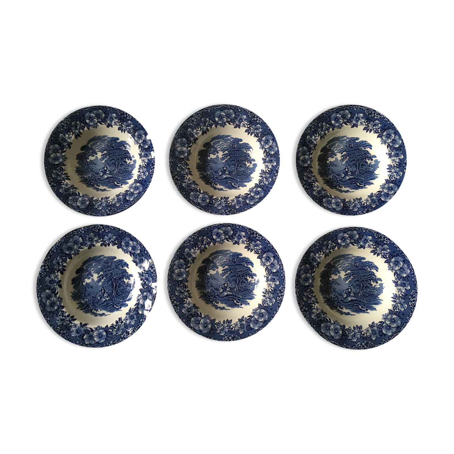 Service 6 hollow plates Enoch Wedgwood model Woodland