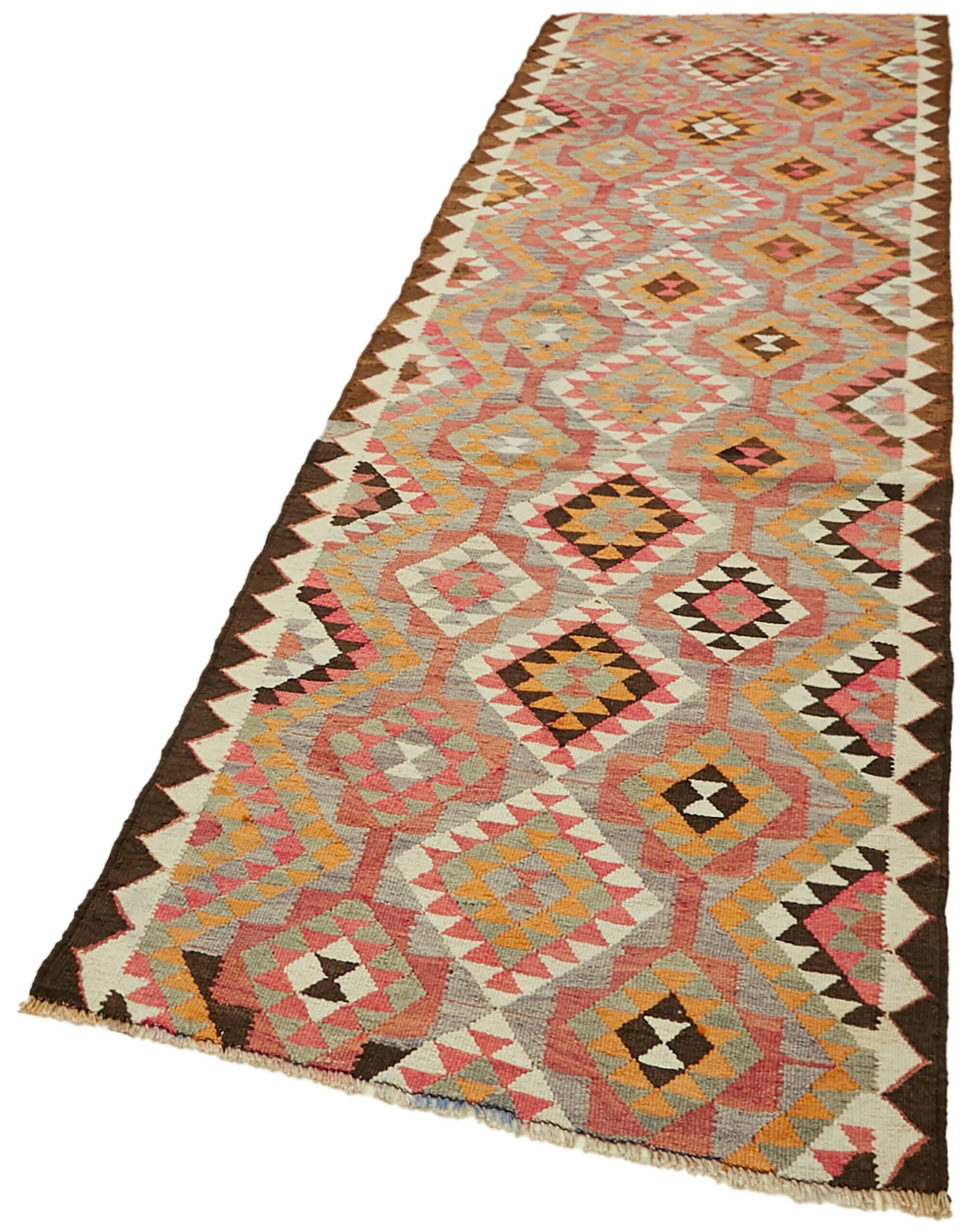 Turkish Handwoven Vintage Herki Kilim 106 cm x 340 cm
