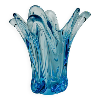 Vase seguso bleu en verre de murano, italie, 1970