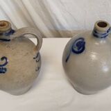 Set of 2 old Alsace stoneware jars (oil cruets)