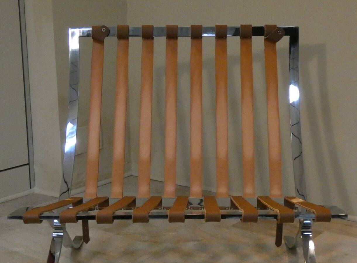 Sedia in acciaio e pelle nello stile di Knoll, anni '80