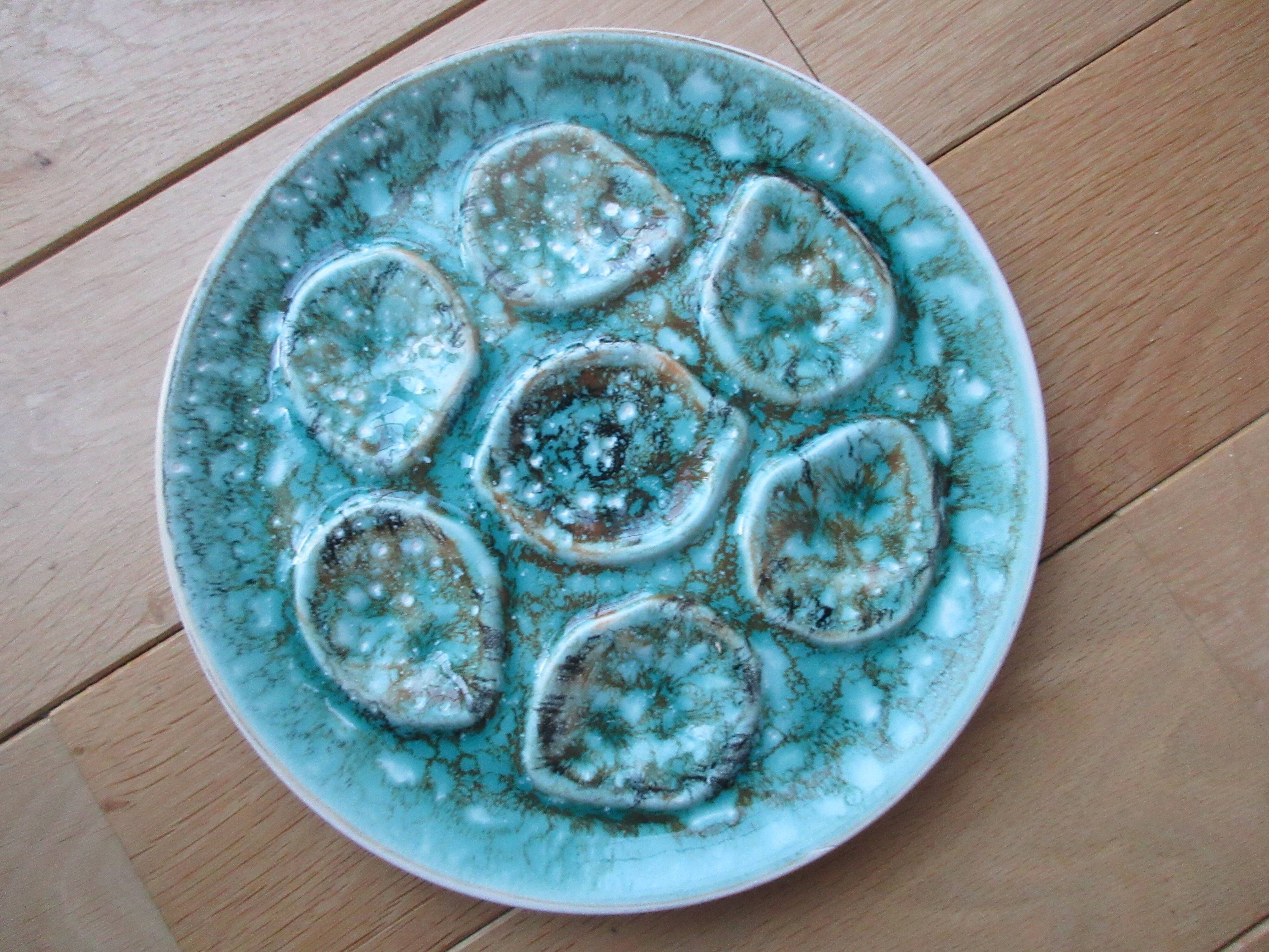 6 60s oyster plates green celadon Niderviller