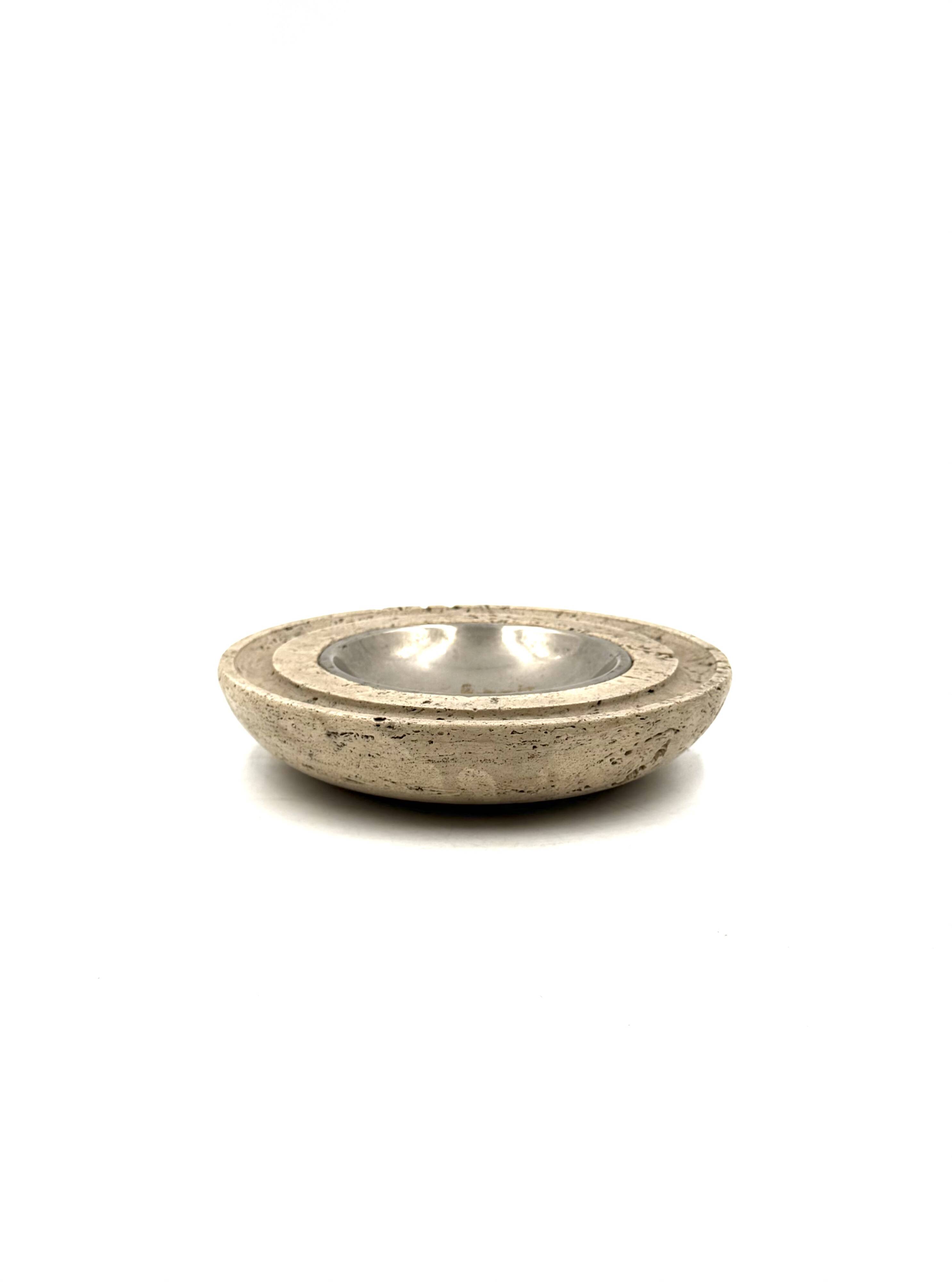Travertine & brass vide poche / ashtray, Cerri Nestore, Italy, 1970s