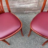 Pair of Alsatian bistro chairs in wood and leather, 1960