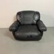 Large Set of Italian Space Age Black Leather Lounge Chairs with Brass