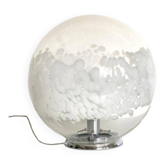 Contemporary scenographic murano white murano glass table lamp in 70's style