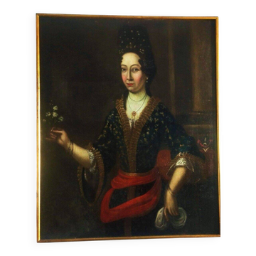 Ancien tableau portrait de noble dame école européenne