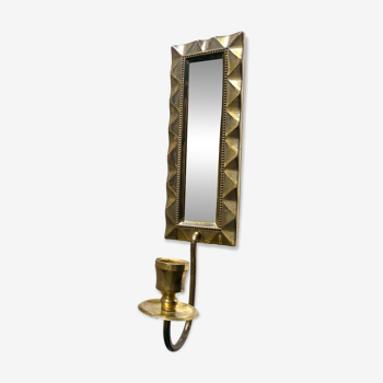 Vintage Art Deco Brass Wall mirrored Candle Sconce