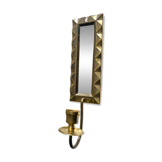 Vintage Art Deco Brass Wall mirrored Candle Sconce