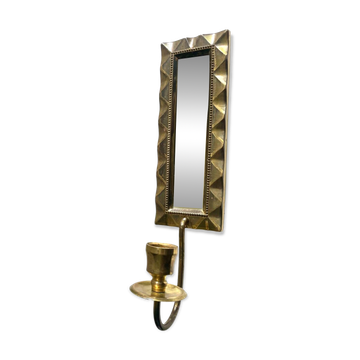 Vintage Art Deco Brass Wall mirrored Candle Sconce