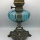 Regulated kerosene lamp foot baroque style blue glass bowl