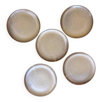 5 assiettes à dessert grès vernissé