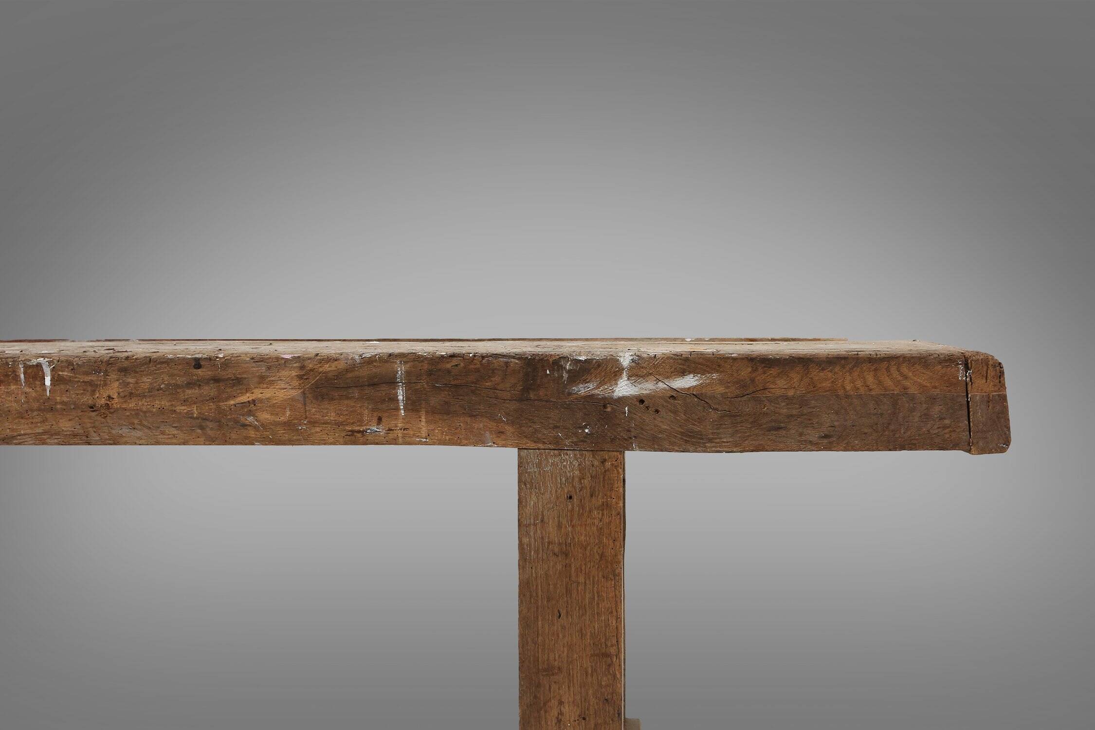 Industrial solid oak Workbench, Belgium ca. 1900