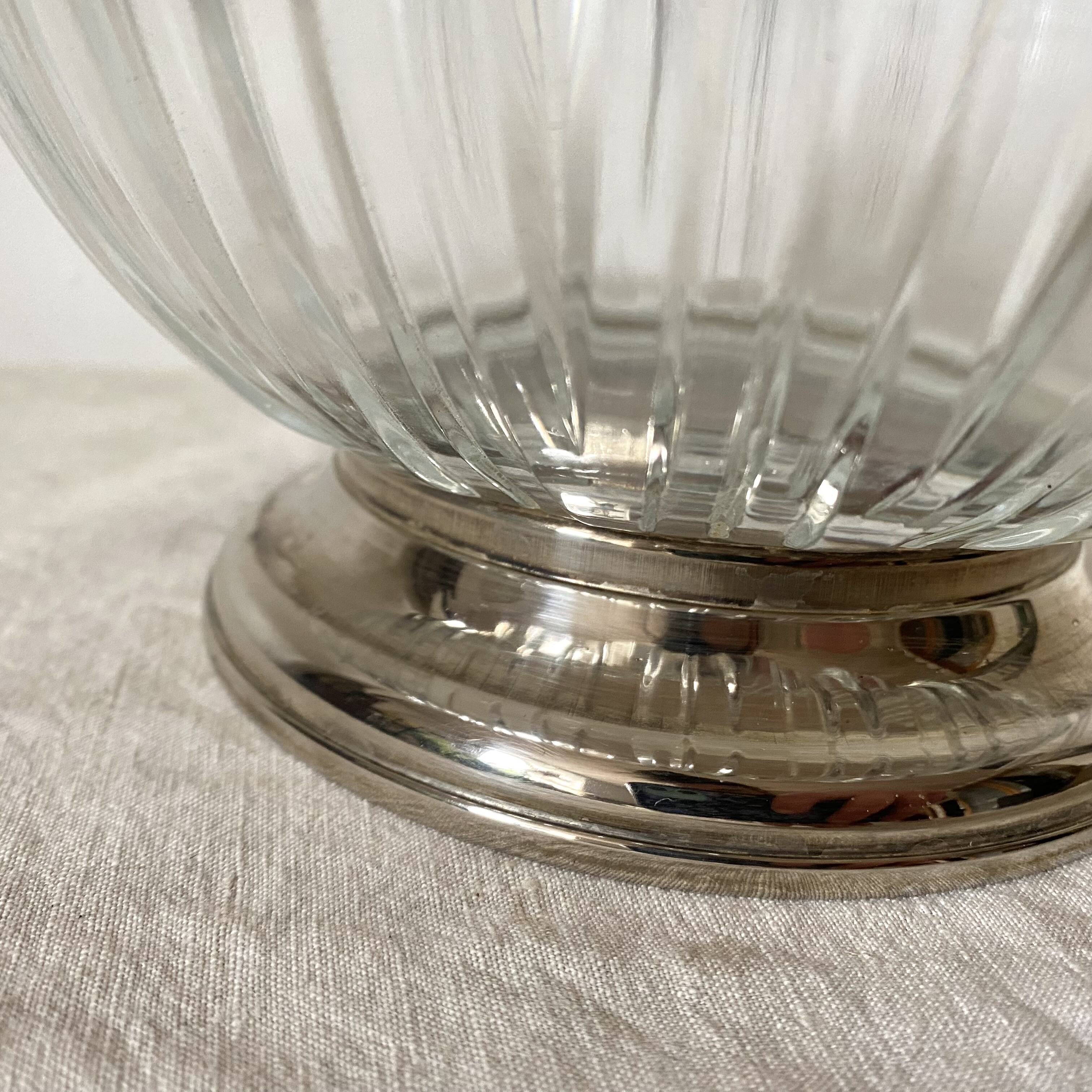 Saladier ou Coupe à fruits en verre et métal argenté