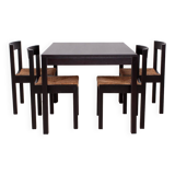 Vintage dining set, 4 chairs, extendable dining table, rope seating, 1970s