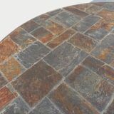 Vintage brutalist round coffee table in metal and slate from the 70s