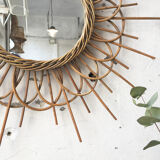 Vintage rattan mirror flower 63x63cm