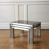 Set of 3 nesting stainless steel coffee tables 1970