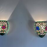 Paire d’appliques murales style Tiffany en mosaïque de verre coloré