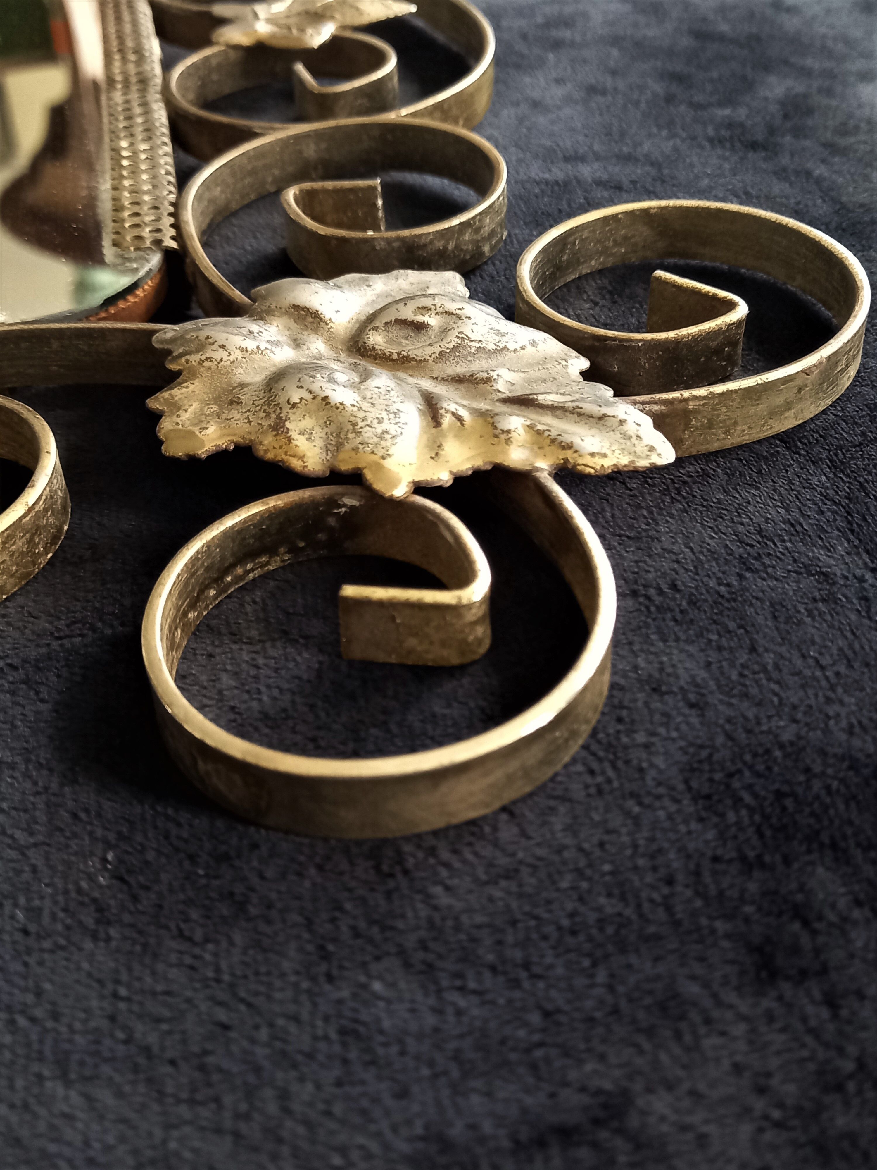 Square mirror with vine leaves and golden metal windings, 1960s