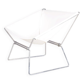 Fauteuil facile AP 14 en toile blanche Pierre Paulin pour A. Polak Pays-Bas des années 1950.