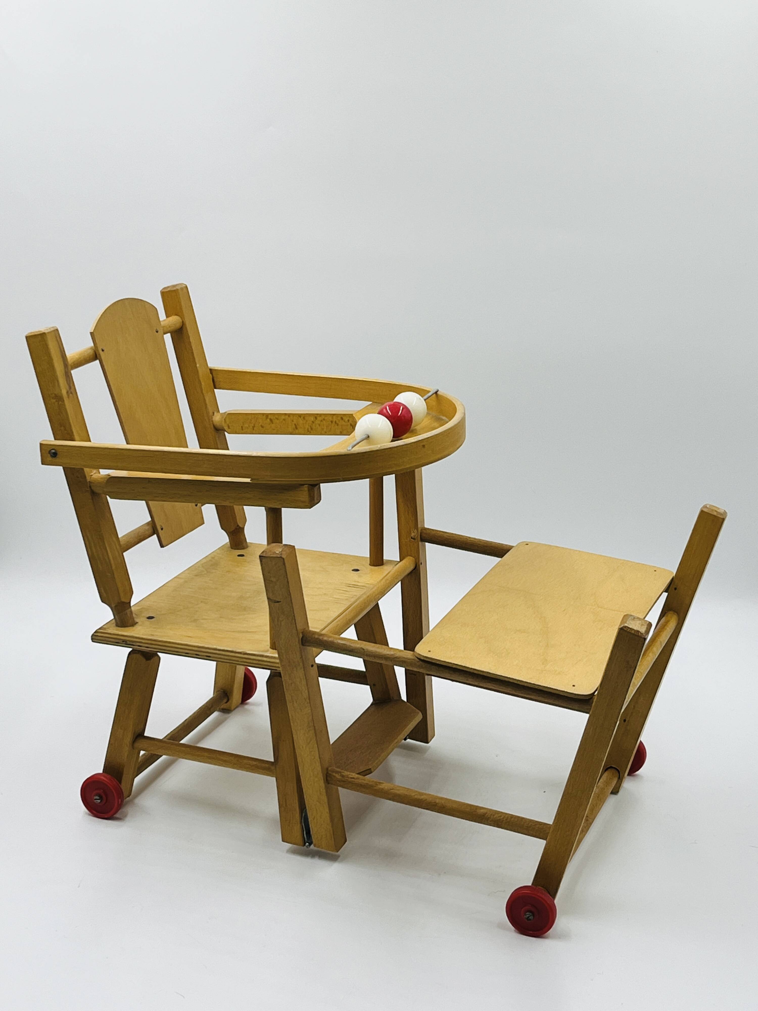 Vintage wooden doll high chair convertible into a walker