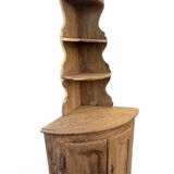 19th-century patinated pine corner buffet from England with shelves.