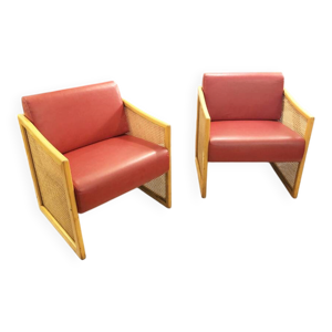 Paire de fauteuils vintage - bois cannage