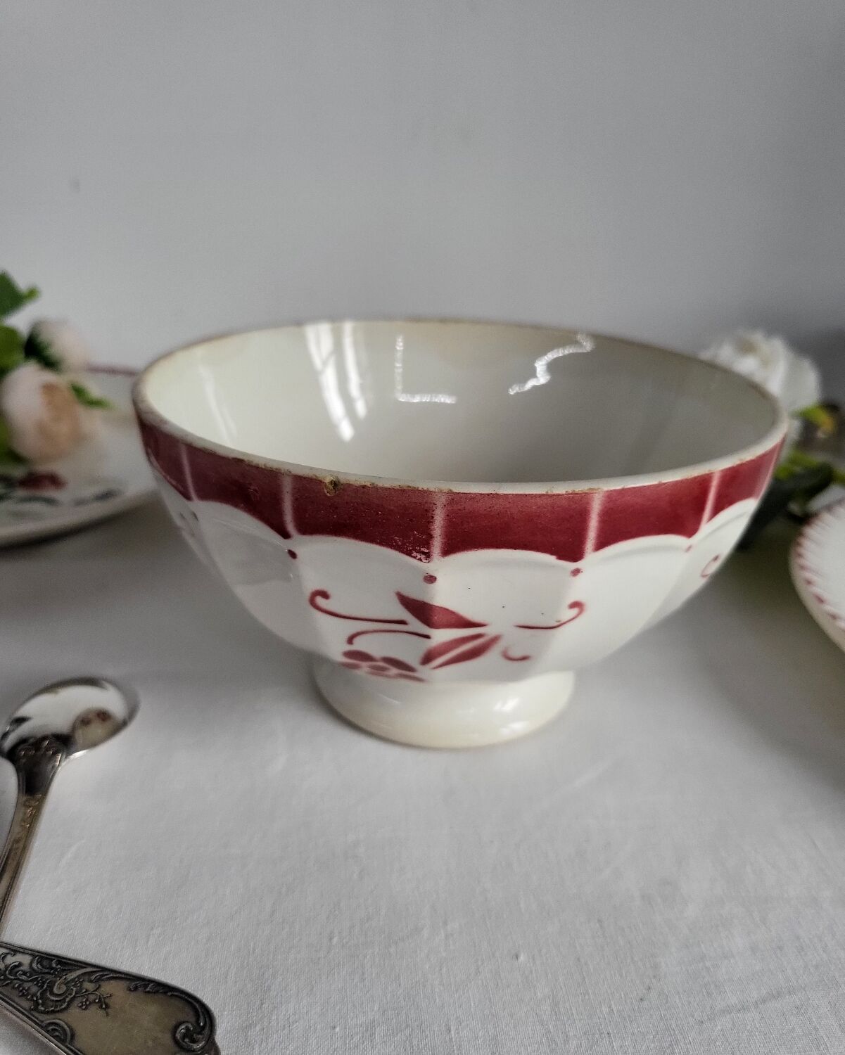 Antique faceted earthenware bowl, Digoin Badonviller