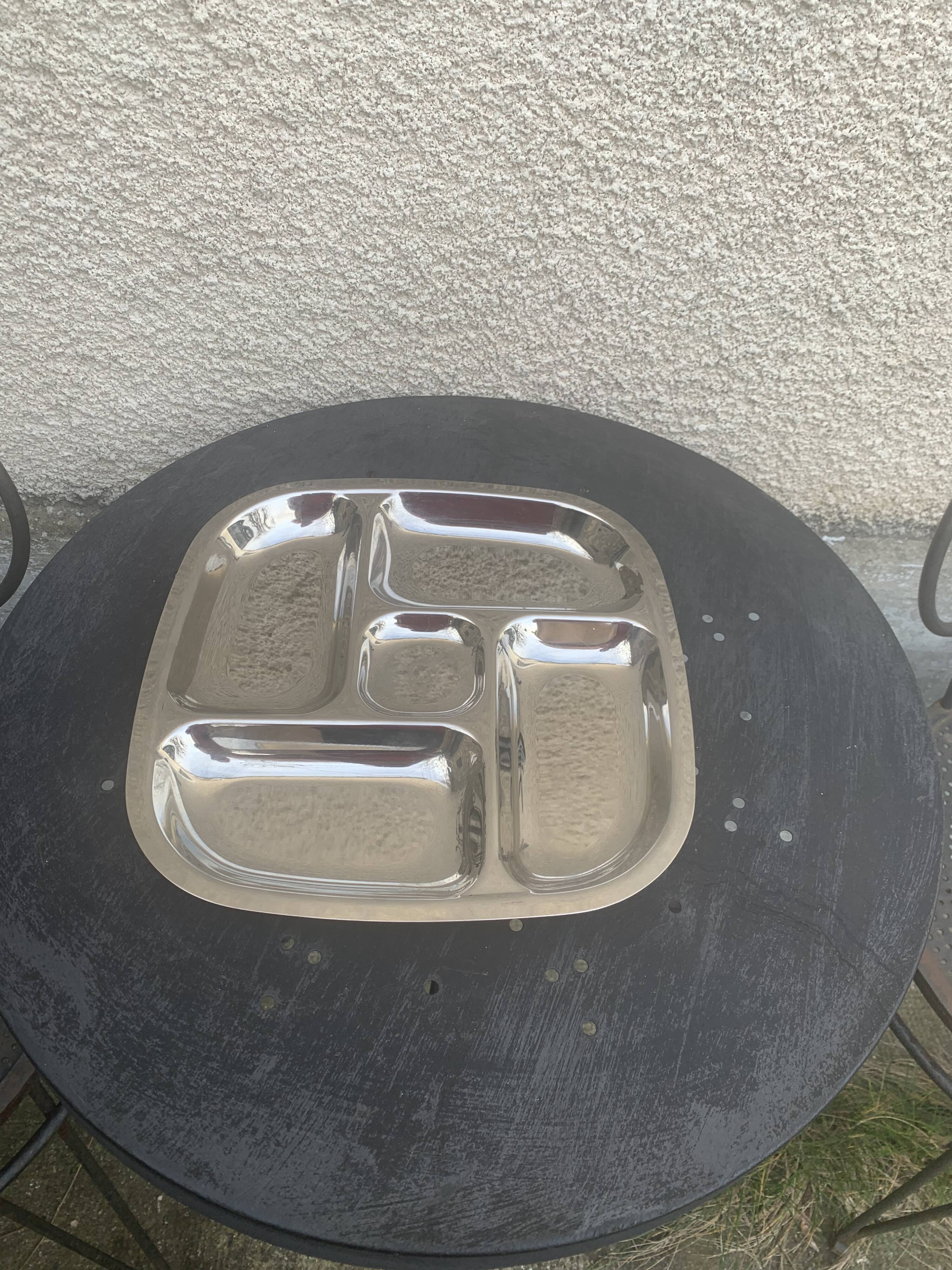Compartment dish, vintage stainless steel servant