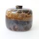Round stoneware vase, brown and cream glaze, vintage handmade pottery