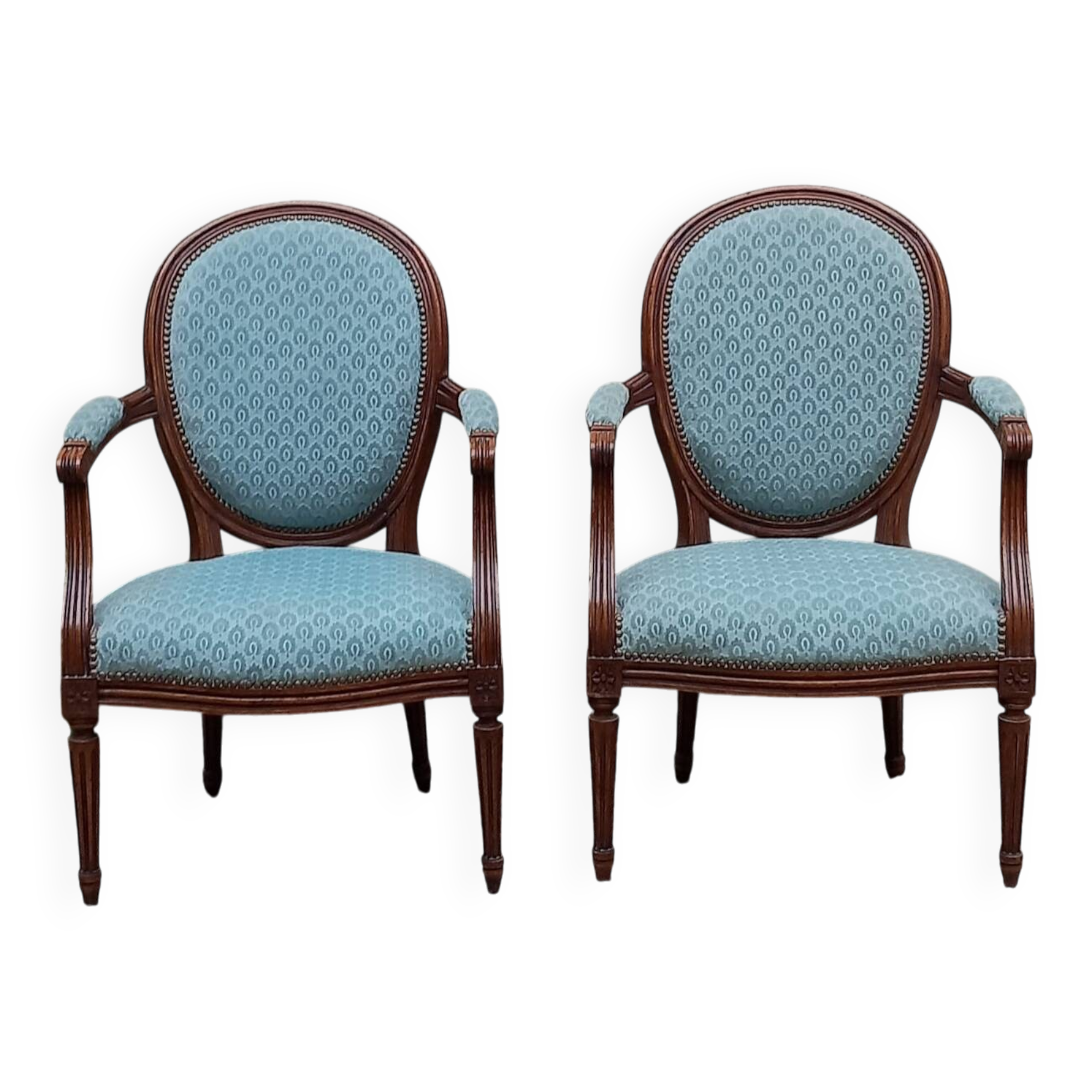 Pair of Louis XVI style medallion armchairs