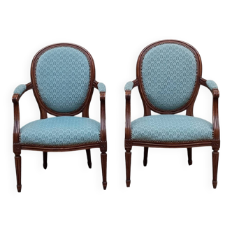 Pair of Louis XVI style medallion armchairs