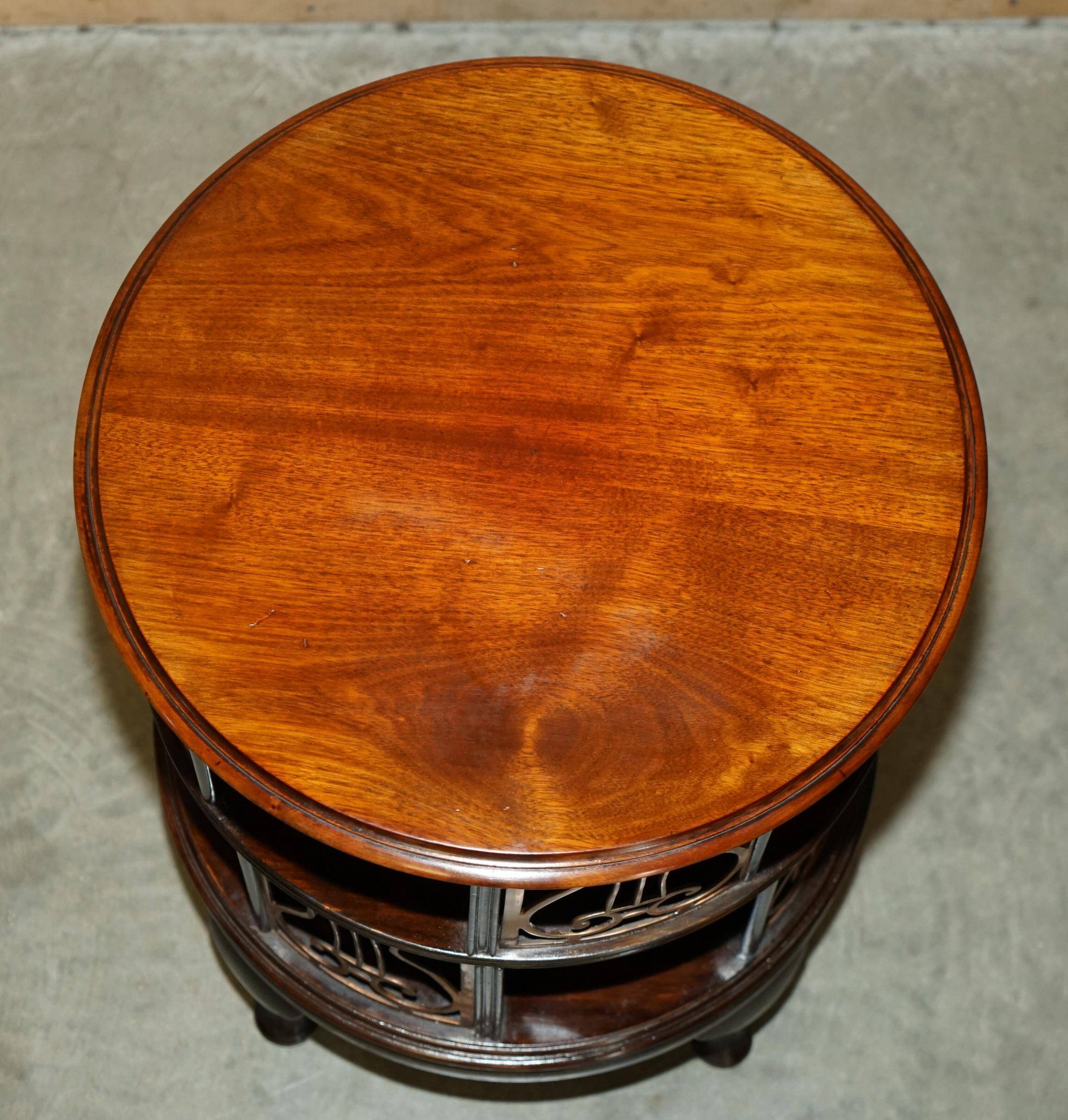 Restored Victorian library table in hardwood and brass.