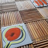 Rattan coffee table and 1950s ceramics