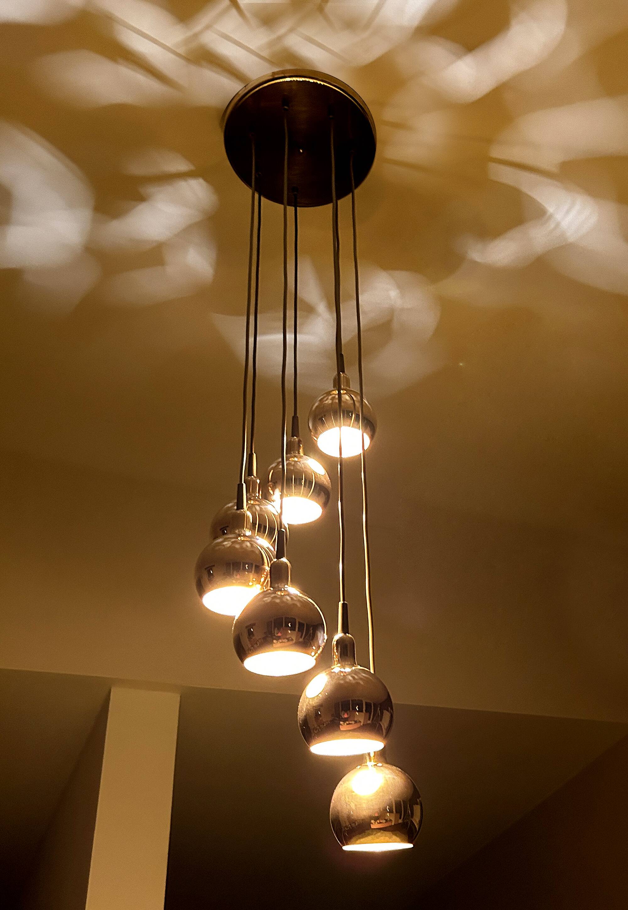 Large vintage pendant lamp gilded with fine gold