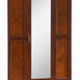 Antique walnut burl wardrobe with central mirror and large drawer.