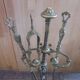 Old bronze fireplace servant decor medallion shovel clamp brooms
