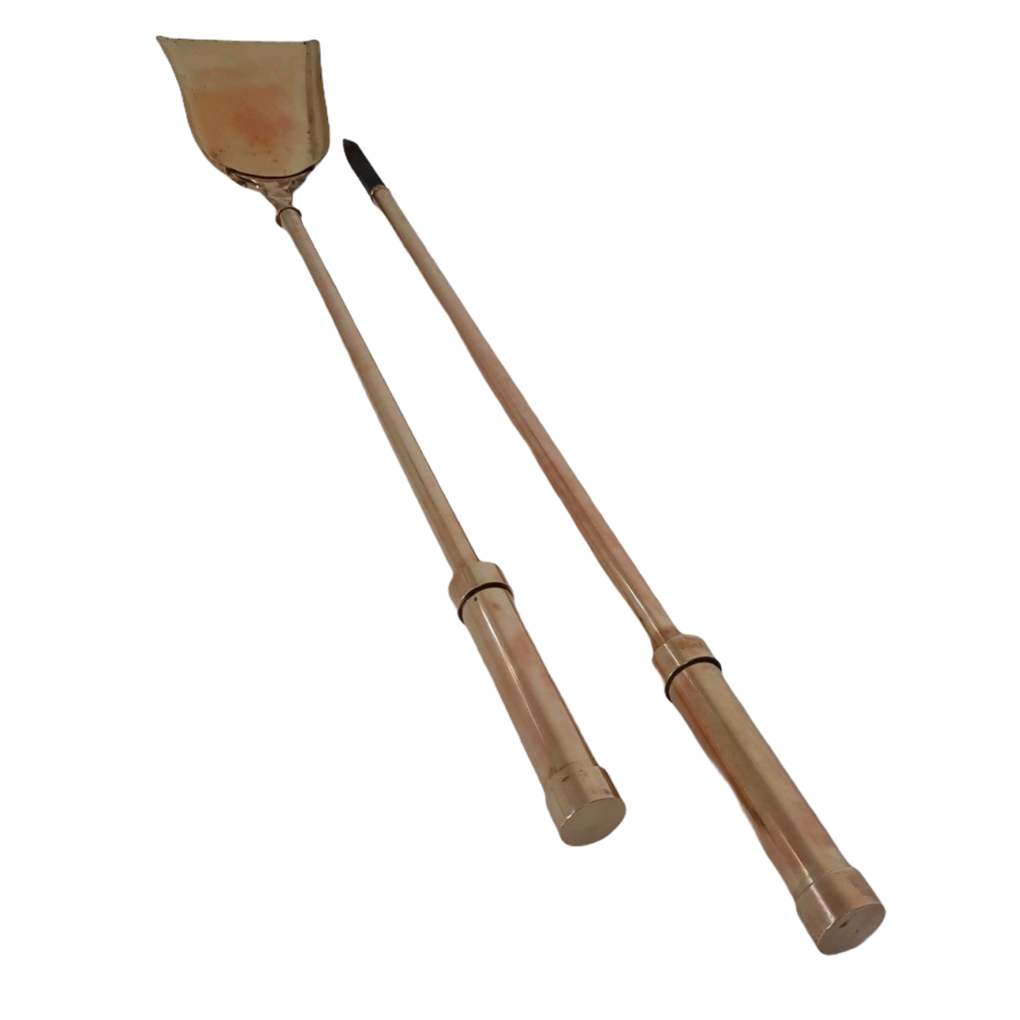 Tool set, brass fireplace accessories, vintage
