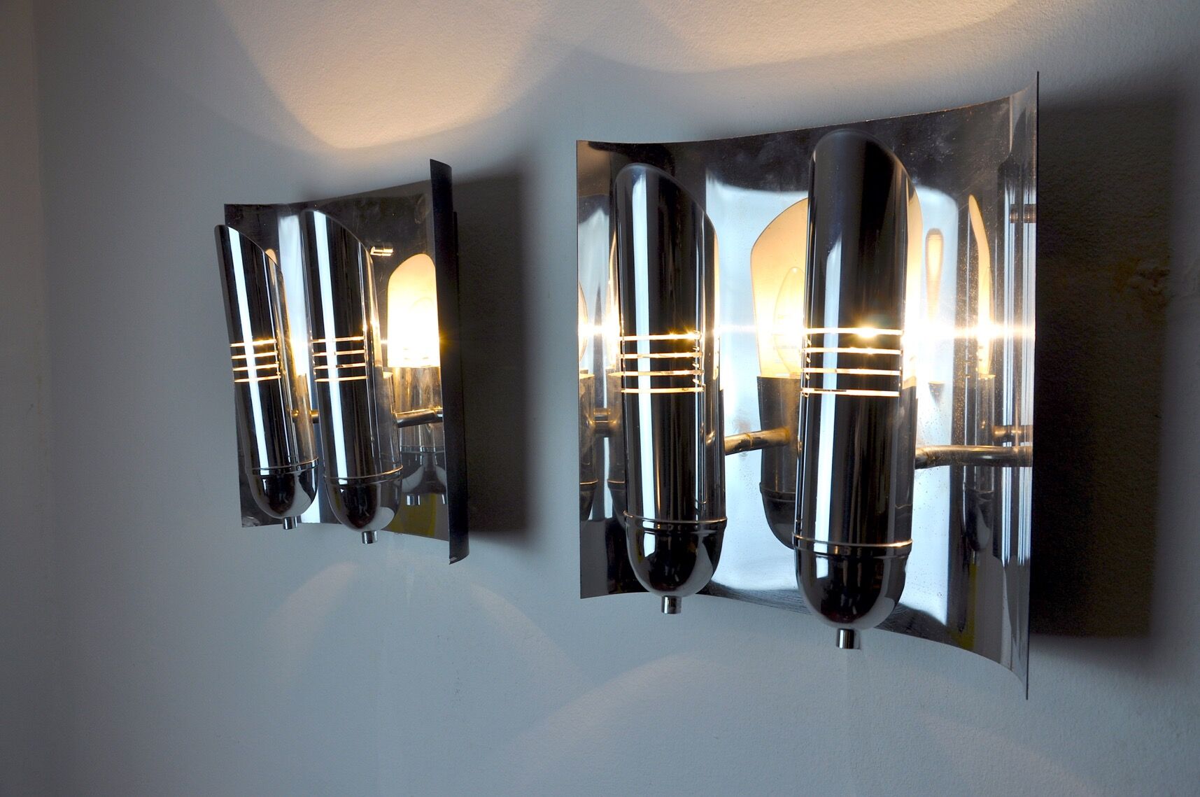 Pair of Tubular Chrome wall lamps, Denmark, 1970