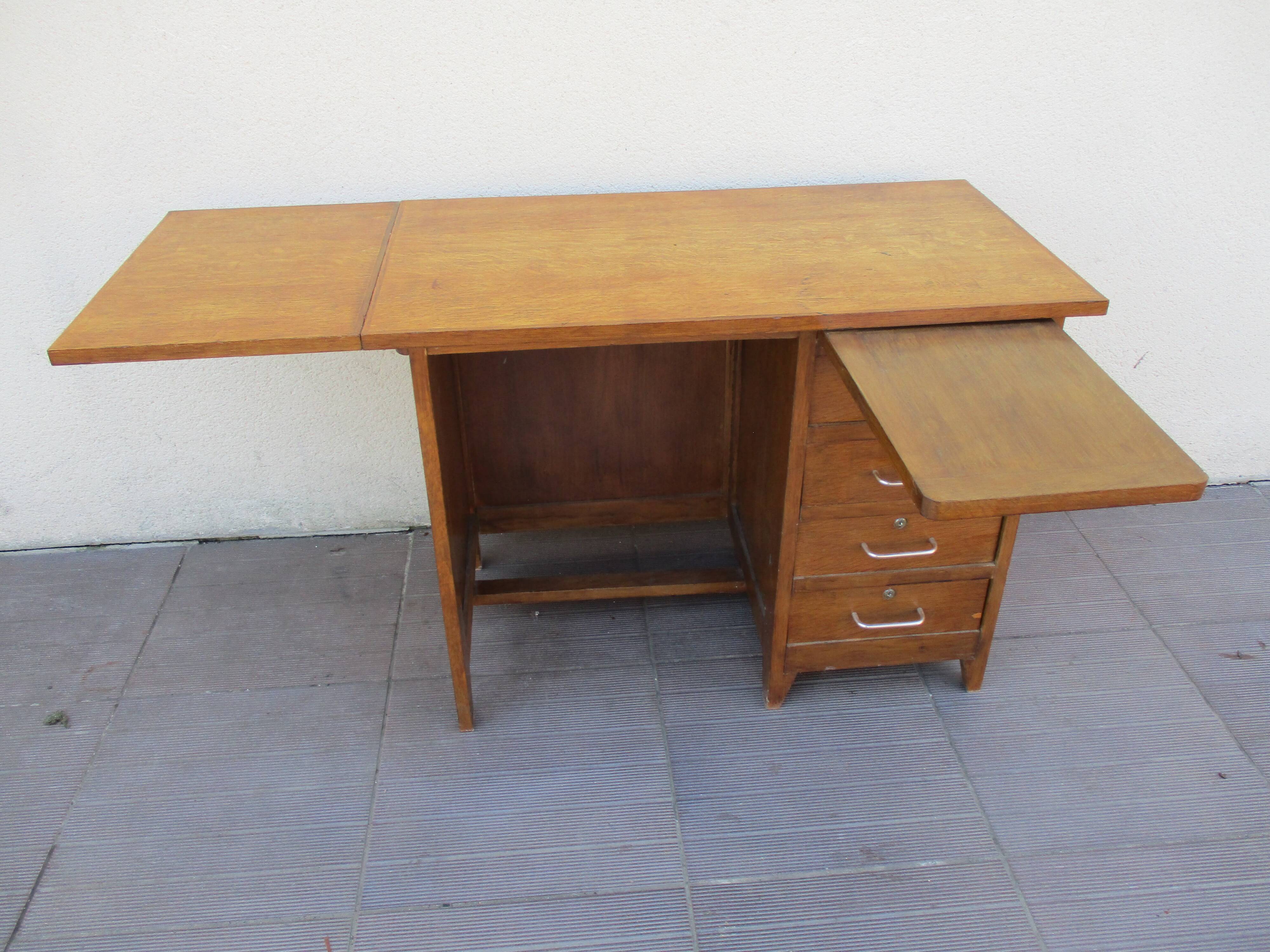 Desk oak vintage style english drawer and extension