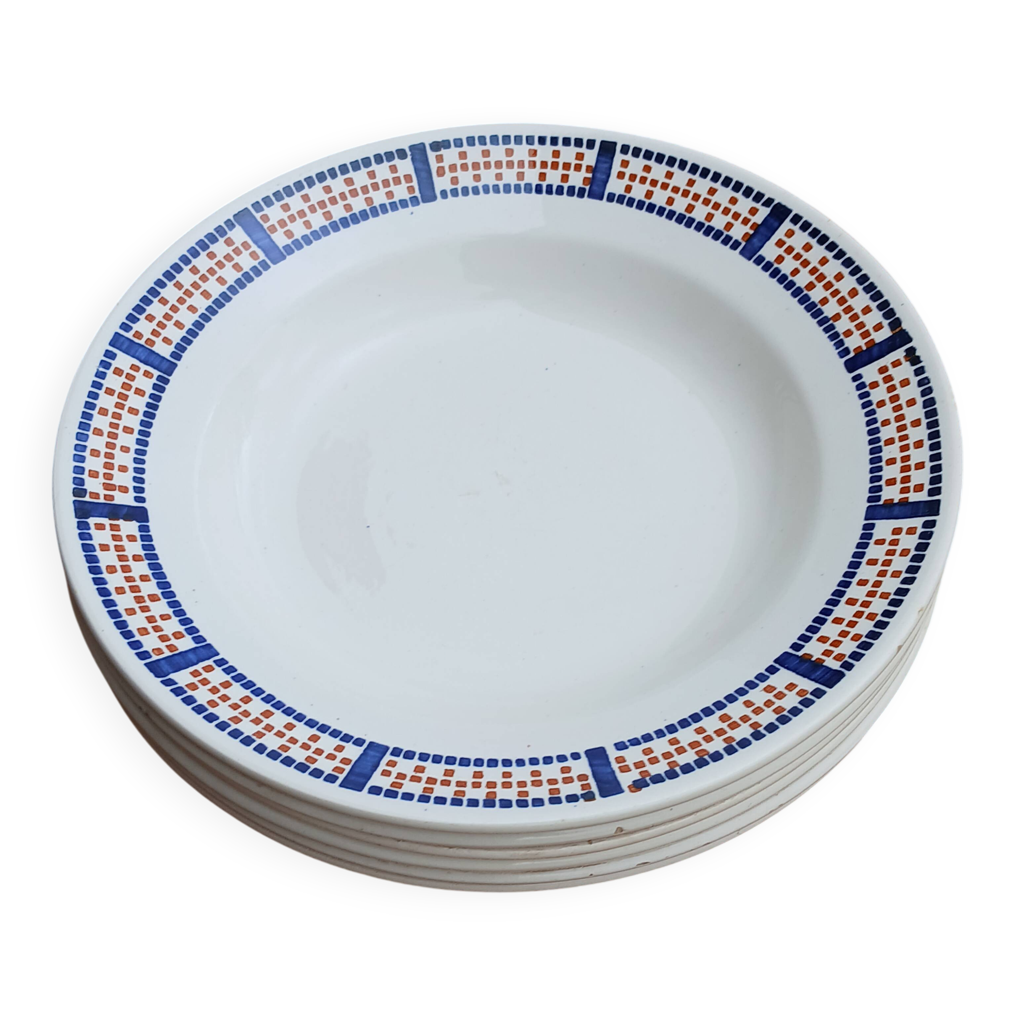 Six antique soup plates