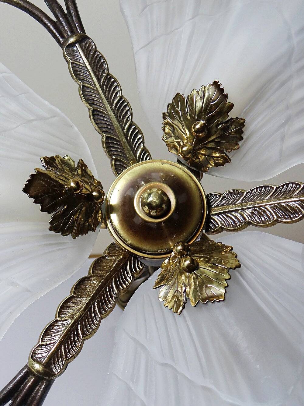 Vintage 1980s-90s Hollywood Regency Art Deco Bronze Mariner Seashell Chandelier