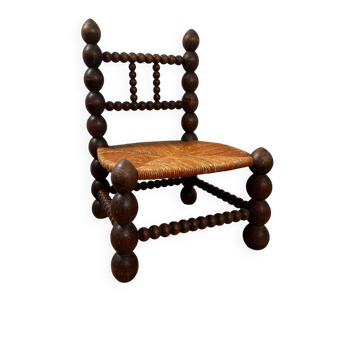 Chaise Basse Brutalise en bois tourné Dans Le Style Charles Dubouyt