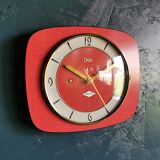 Vintage formica clock rectangular silent wall clock "Odo red"