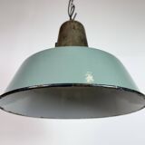 Industrial Petrol Enamel Factory Lamp with Cast Iron Top, 1960s