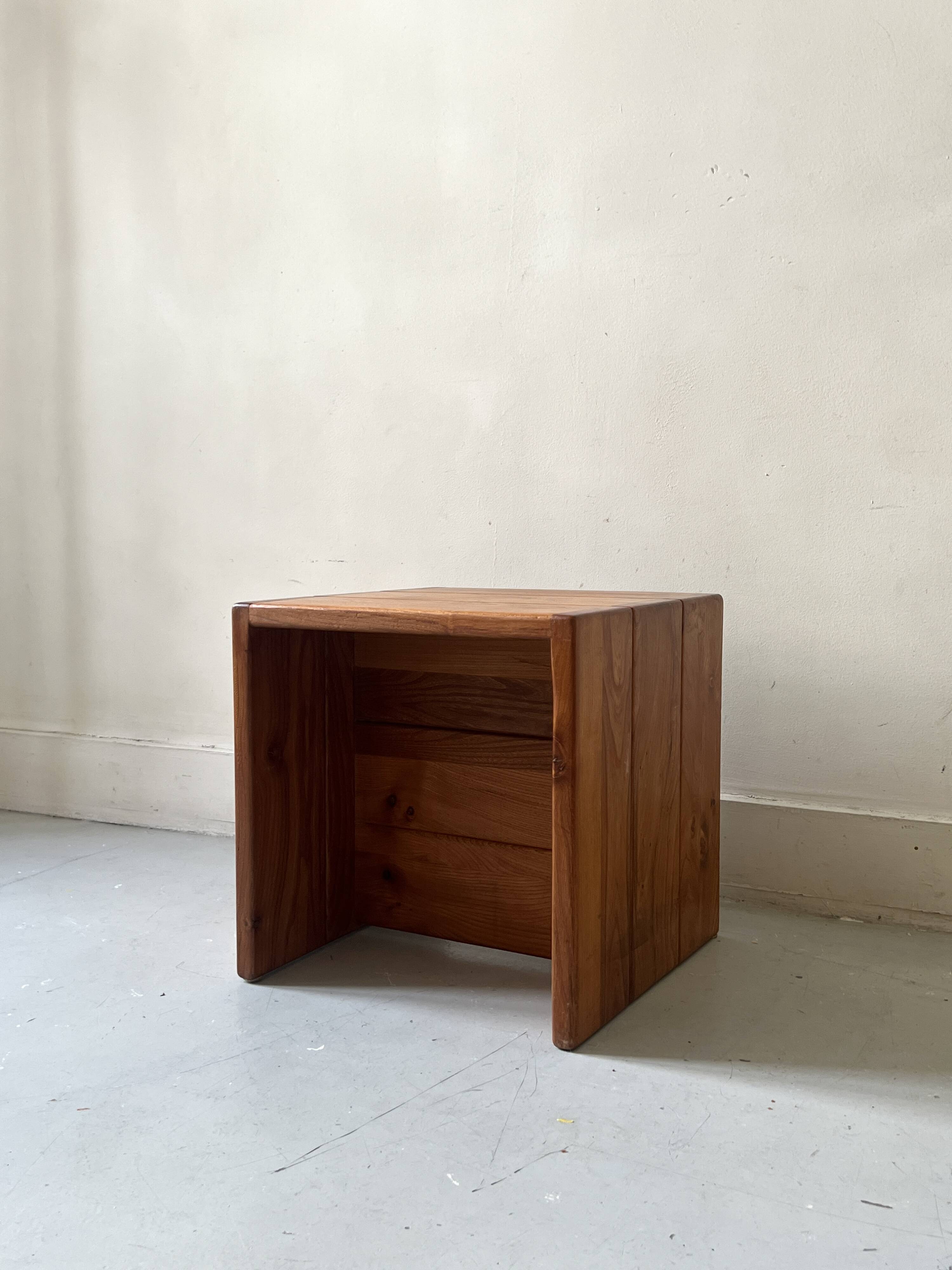 side table bedside in solid elm, Maison Regain 1970