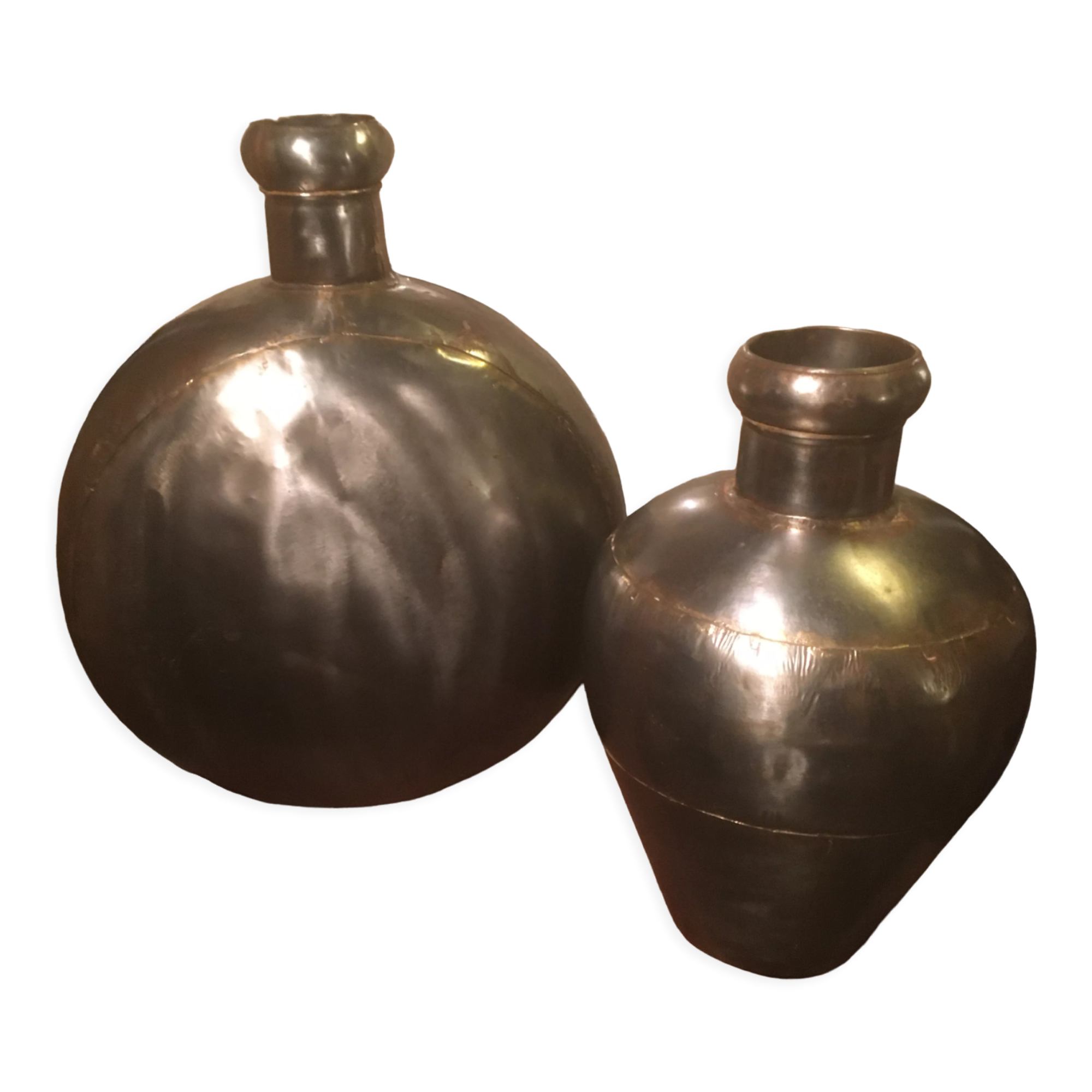 Pair of Radjasthan water bottles in polished metal